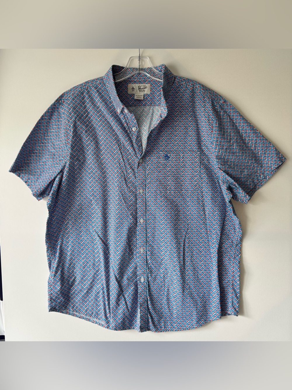 Original Penguin Blue and Red Geometric Short-Sleeve Button-Down Shirt (g0151)